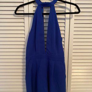 MISSGUIDED Blue deep V Romper Size Small